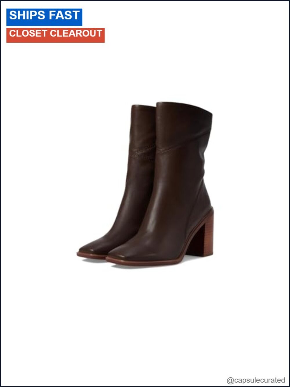 Franco Sarto Women's L-Stevie Mid-Calf Heeled Boots, Square Toe, Leather, Zip